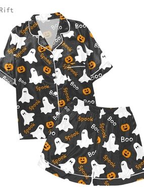 Essentials Halloween Ghost Pajama Set - Black, White & Orange